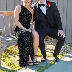 sequin black straight gown
